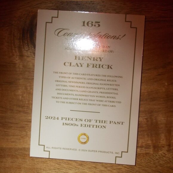 2024 Pieces Of The Past 1800s Edition Henry Clay Frick Relic - Picture 2 of 2